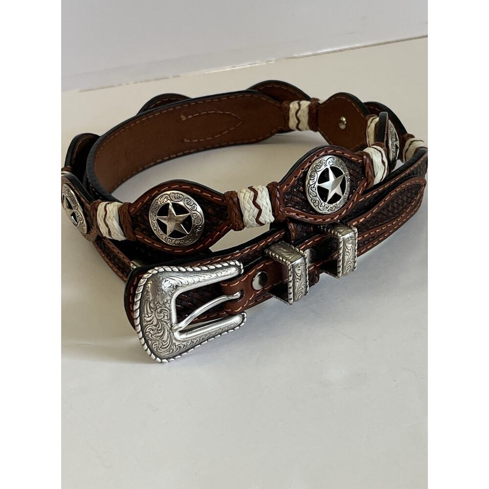 Western Star Brown Leather Belt with Silver Buckle size 42